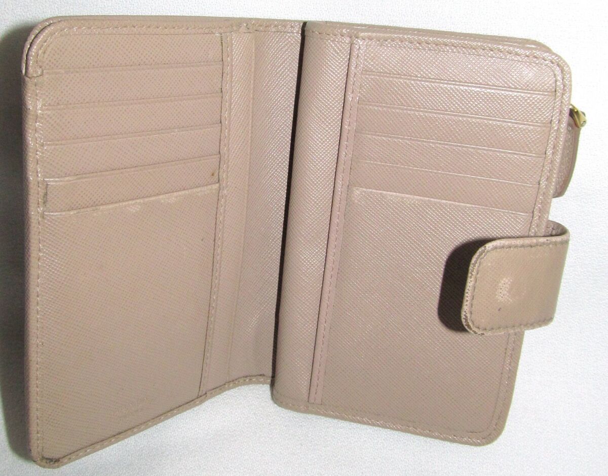 PRADA Saffiano Metal Cameo Leather Zip Around Clutch Wallet Authentic 1M1225