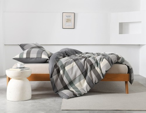 Waffle Aqua Grey Charcoal Queen King Super Quilt Duvet Doona Cover Set Cotton - Picture 7 of 7