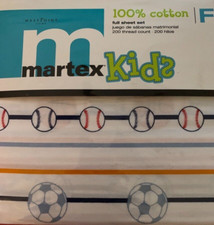 Sports Full Size Sheet Set SOCCER BASEBALL FOOTBALL Martex Kids Red Blue Yellow