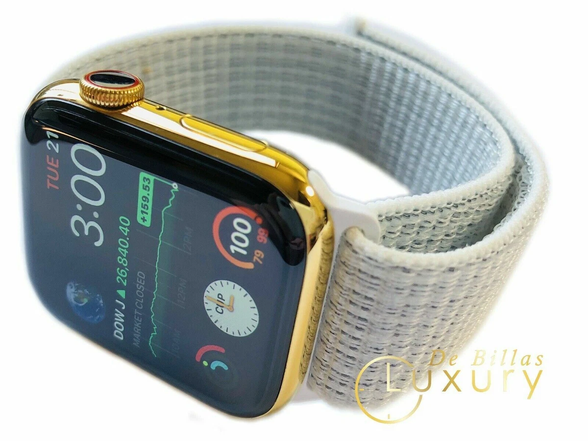 CUSTOM 24K Gold Plated 45MM Apple Watch SERIES 7 White Loop Band LTE Blood O2