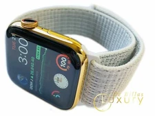 CUSTOM 24K Gold Plated 45MM Apple Watch SERIES 7 White Loop Band LTE+Blood O2
