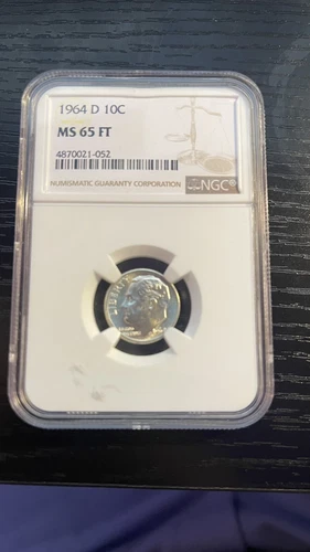 1964 D Roosevelt Silver Dime,  NGC MS 65 FT,  10c  90% Silver