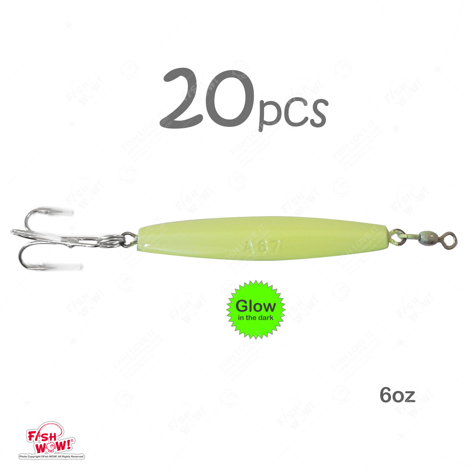 Fish WOW! 6oz Glow In Dark Diamond Jig - Saltwater Fishing Lure With Treble Hook