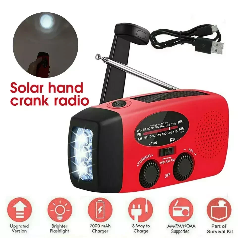 3-in-1 Tragbares Solar Notfallradio: AM/FM, Kurbel Powerbank, LED-Licht - Bild 4 von 4