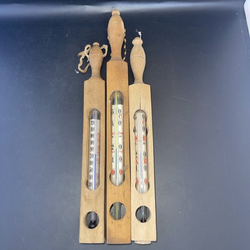 Vintage Collectible Dr. Forbes baby Bath Thermometer in Wooden Case LOT OF 3