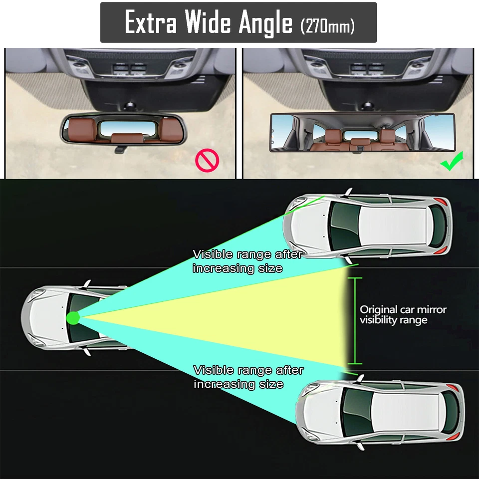 Large Wide 10.6'' Anti Glare Car Rear View Mirror Back Seat Blindspot Mirror - Image 3 of 4