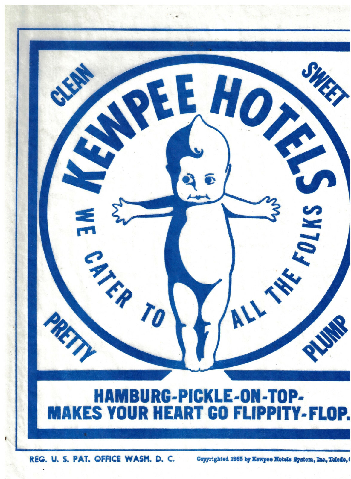 Kewpee Hotels Square Hamburger Paper Wrapper-Cupie Doll-1965 Toledo ...
