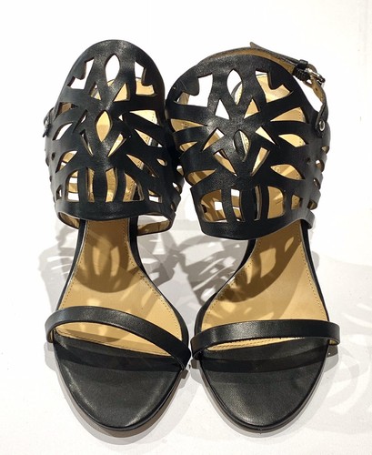 Badgley Mischka Strappy Cutout Black Leather Stiletto 4” Heels 6M New - Picture 3 of 9