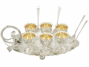 Antique Chinese Export Silver Stand & Egg Cruet Set For Six Persons, Circa 1900