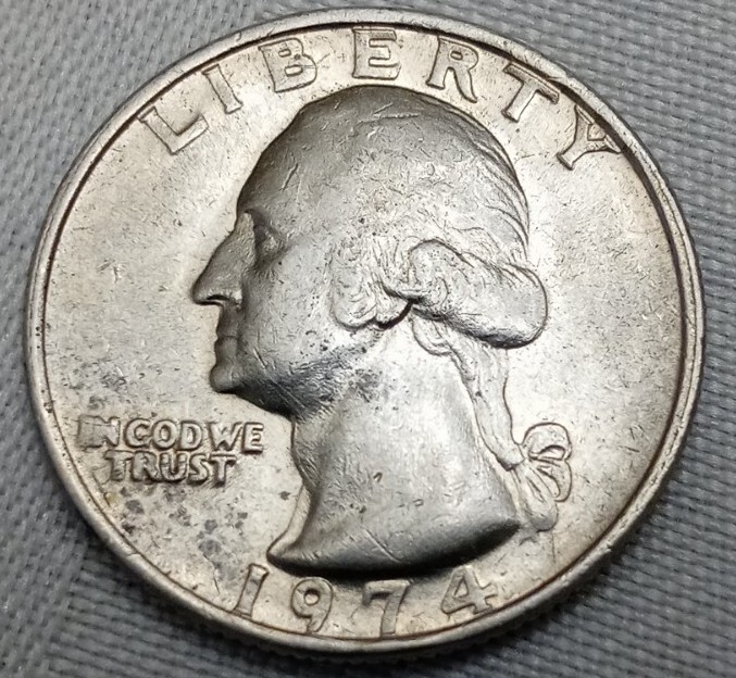 1974 Washington Quarter Dollar Coin Circulated No Mint Mark Error