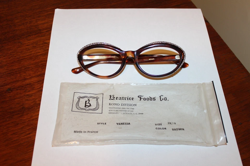 Marco de gafas vintage Kono Beatrice ojo de gato ámbar ovalado Francia NUEVO Foto 4 de 4