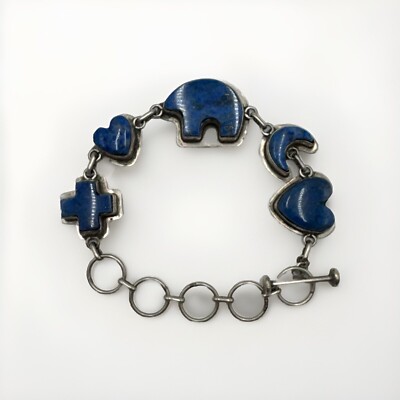 Derrick Gordon Sterling Silver & Blue Lapis Southwestern Bear Bracelet Navajo