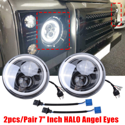 Pair 7 Inch Halo Angel Eyes LED DRL Headlight Set For Land Rover ...
