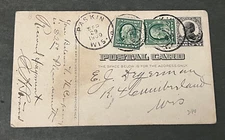 1909 PASKIN WI UX20 POSTAL CARD MAILED x2 ! CYCLONE INSURANCE AD +STRAND LETTER