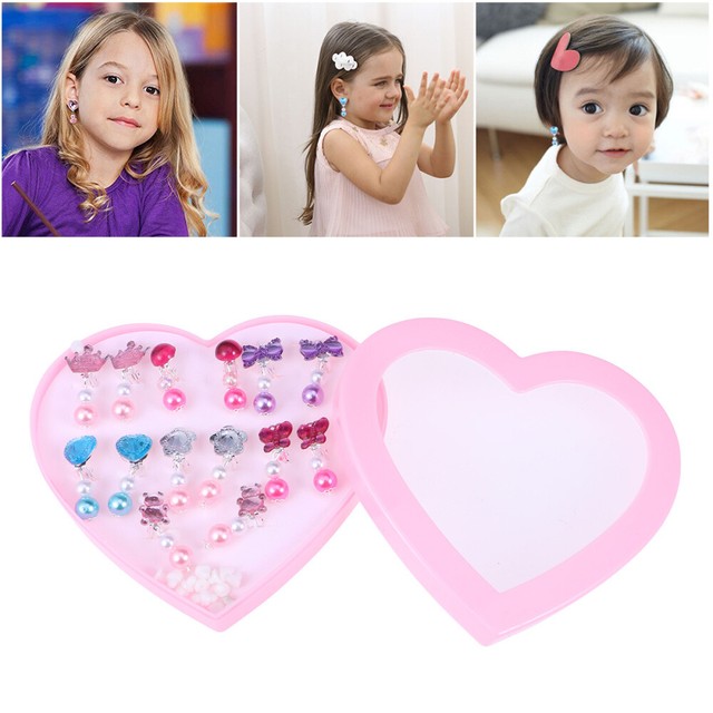 7 Pairs Kids Cute Earrings Girls Play Plastic Ear Clip Funny Clipon