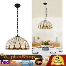 Vintage Ceiling Fixture Hanging Light Tiffany Style Stained Glass Pendant Lamp   