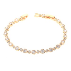 Authentic Gold Tone Gold Plated Metal Cubic Zirconia Latch Bracelet XPE2569-GLD