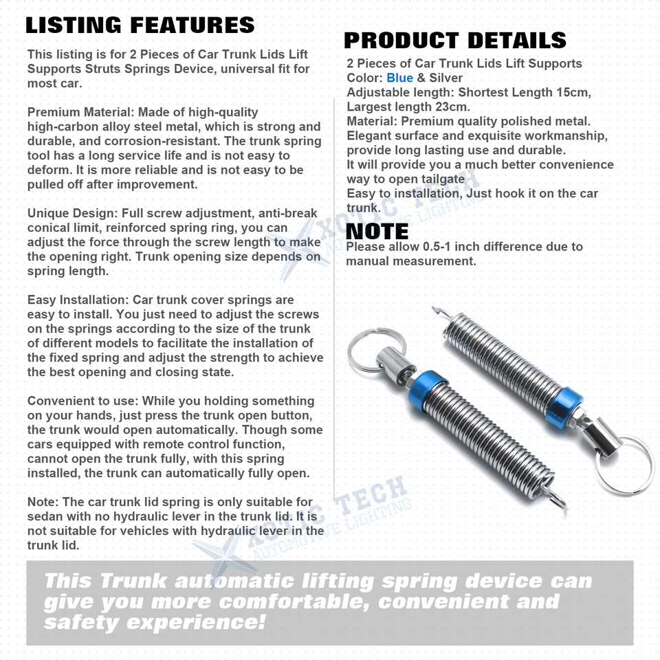 Car Boot Lid Spring Adjustable for Metal General Trunk Lifting Device Lifter 2x - Image 2 of 4