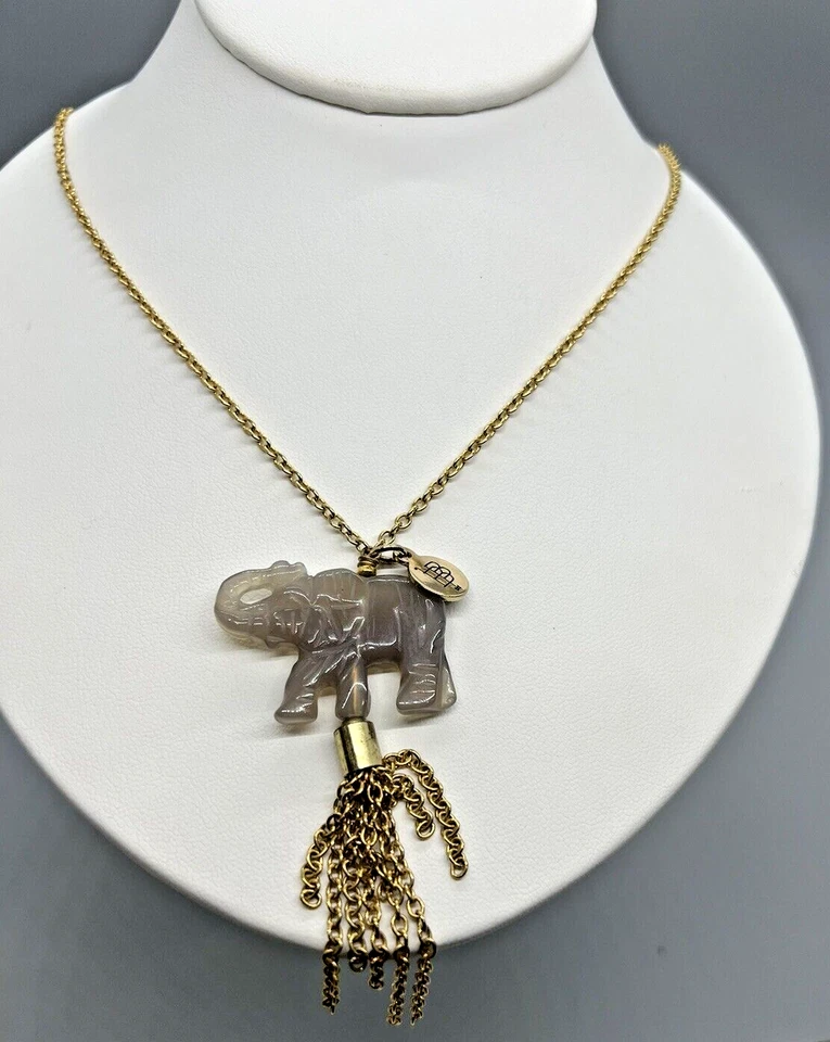 Collar Bourbon Y Pajaritas Aleta Tono Dorado Grabado Elefante 30" Foto 2 de 4