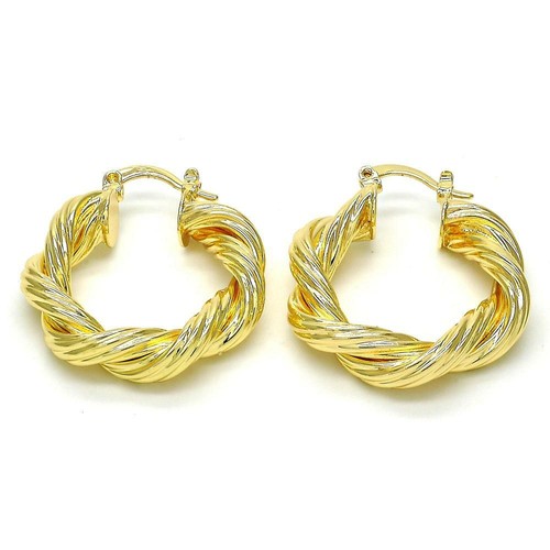 Pendientes de aro redondos tricolores de 4 mm rellenos de oro 14 K para mujer 30 mm - Imagen 5 de 6