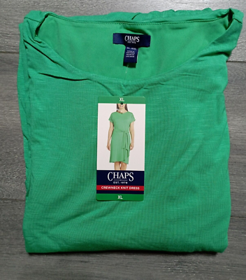 CHAPS Dress Adult X-Large Green Crewneck Knit Front Tie Spring Summer Womens