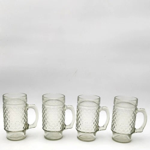 Set Of 4 Anchor Hocking Root Beer/Beer Mugs Quilted Diamond Point Pattern 12 oz 