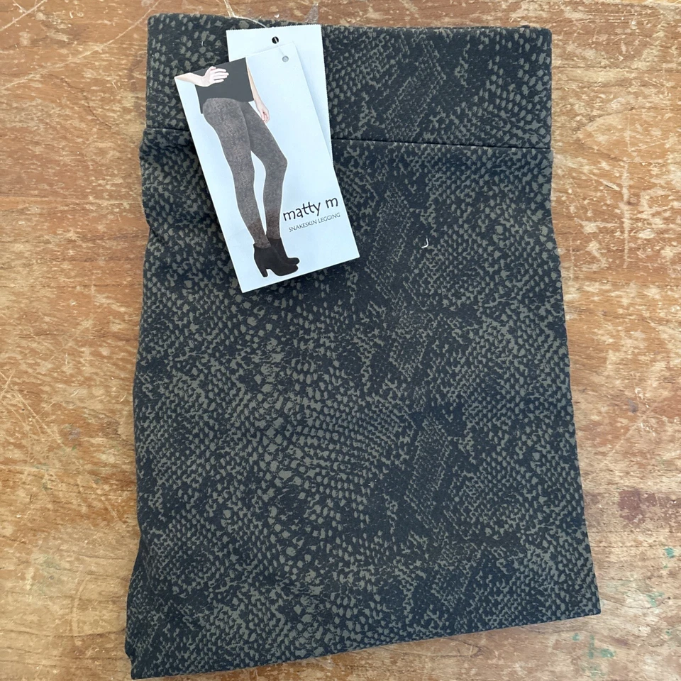Venta al por mayor Lote de 10 Leggings Matty M Mujer Talla Pequeña Verde Oliva Piel de Serpiente Foto 2 de 4