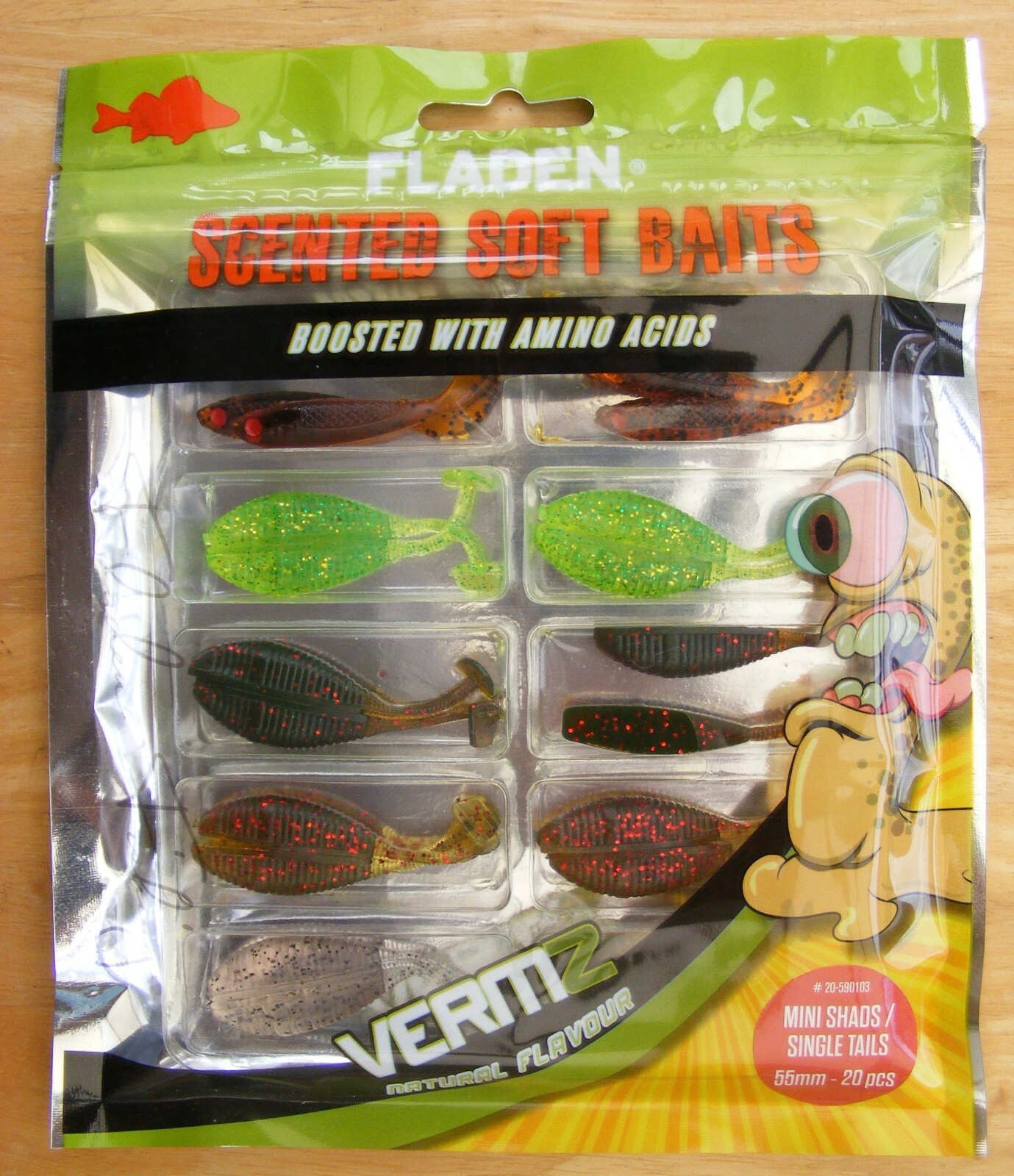 Fladen Vermz Scented Soft Baits Mini Shads / Single Tail With Amino Acids 55mm