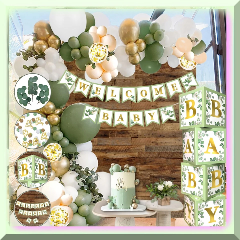 Kit de chá de bebê Woodland Wonders - Decorações verde sálvia e verde oliva, gênero - Imagem 2 de 4