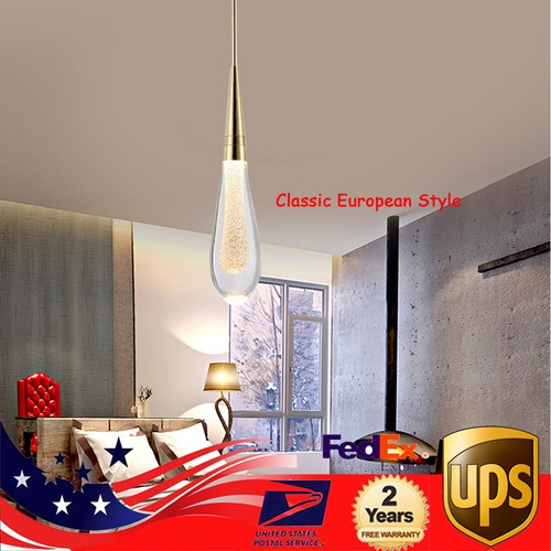 Gold Rain Drop Chandelier Crystal LED Pendant Lamp Ceiling Light Bedroom Fixture