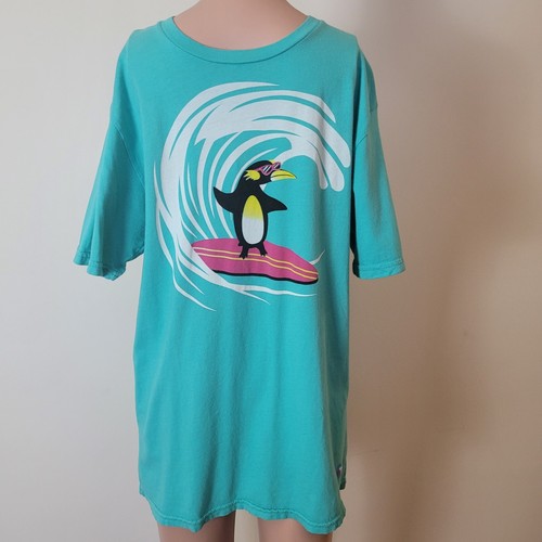Vintage Toddland surfing penguin T-Shirt men's L teal blue 90s retro Y2K surfer. - Picture 7 of 21