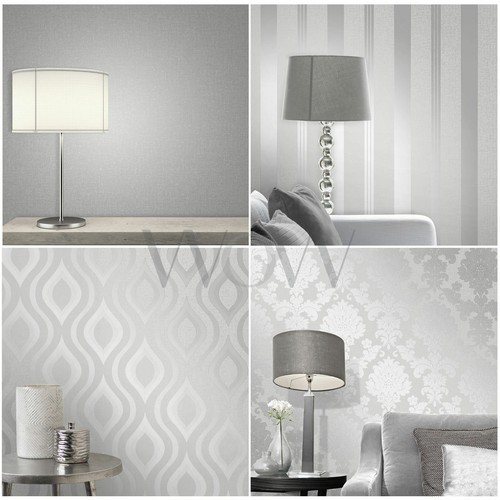 FINE DECOR QUARTZ SILVER WALLPAPER STRIPE / GEOMETRIC / DAMASK