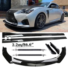 Front Bumper Lip Spoiler Kit +86.6" Car Side Skirt For Lexus RCFGlossy Black