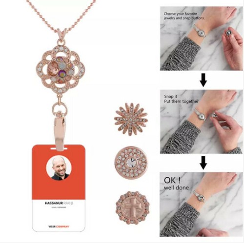 Snap Jewelry Pendant Id Badge Holder Rose Gold Fits 18-20mm Ginger Snap Charms - Picture 2 of 5