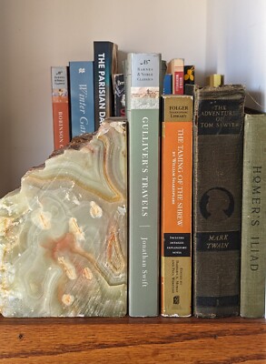 Vintage Late 20th Century Heavy Natural Stone Bookend in Jade/Amber Tones