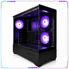 Black ATX Mid-Tower Gaming PC Case Tempered Glass 3 Pre-Installed Fans