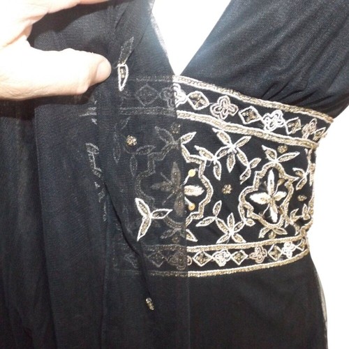 Adrianna Papell Evening Dress, 4, Black, Embroidered Waist/hem, Halter, Mesh - Picture 12 of 15
