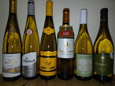 (8,00 /1L.) 6 Fl  Probierpaket Weißwein Frankreich Loire Entre Deux Mers Elsaß
