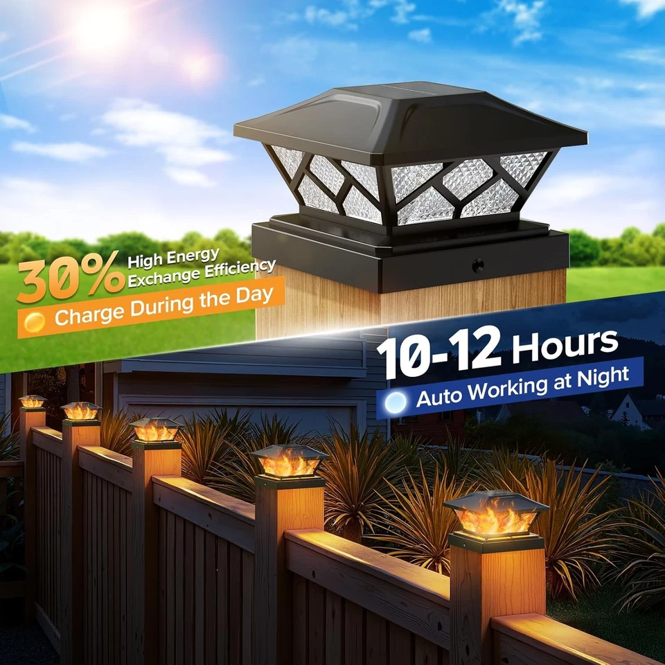 Solar Pfostenkappe 2 Modi LED Pfostenleuchte Pfostenlampen Außen Zaunpfosten DE - Bild 3 von 4