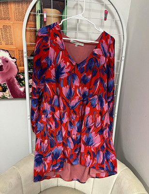Lovers + Friends Red Floral Chiffon V-Neck Long Sleeve A-Line Mini Dress Size M