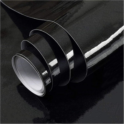 Glossy Black Peel and Stick Wallpaper Vinyl Wrap Contact Paper 15.7x78.7
