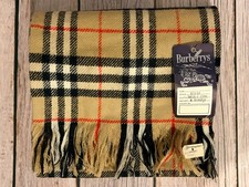 Burberry Nova Check Wool Scarf c. 1960s-70s England Plaid Fringe NWT Burberrys
