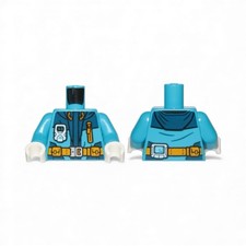 Lego Minifigure Torso Only Blue Jacket, Monitor, Bright Light Orange Belt Zipper