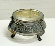 Russian Ommet Silver Ornate Salt Cellar Glass Holder 1960`s Vintage