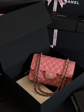 Auth Chanel Classic Flap Small Shoulder Crossbody Bag Pink Caviar Leather