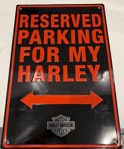 Harley Davidson Tin Sign Red & Black “Reserved Parking for My Harley” 18" x 12"