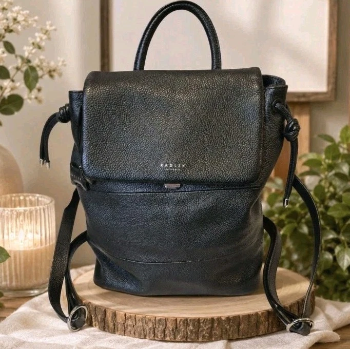 Radley London Black Pebbled Leather Backpack Large Handbag Purse Designer Women main image 2