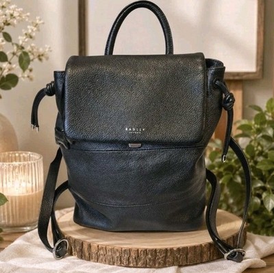 Radley London Black Pebbled Leather Backpack Large Handbag Purse Designer