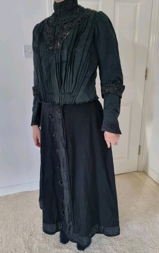 Original Victorian Mourning Black Wool Set Comprising From Skirt And Jacket - Picture 2 of 21
