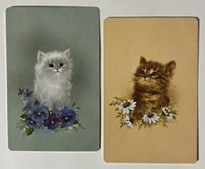 2 SWAP CARDS GIORDANO ART KITTENS FLOWERS CAT VINTAGE RETRO PLAYING NOT A DECK